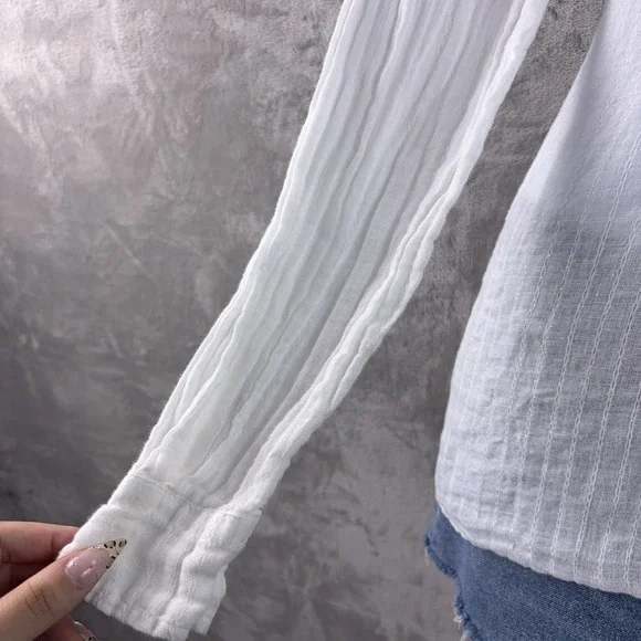 CP Shades Blouse Womens Size Small White Linen Gauze Sheer Relaxed Boho - Picture 5 of 9